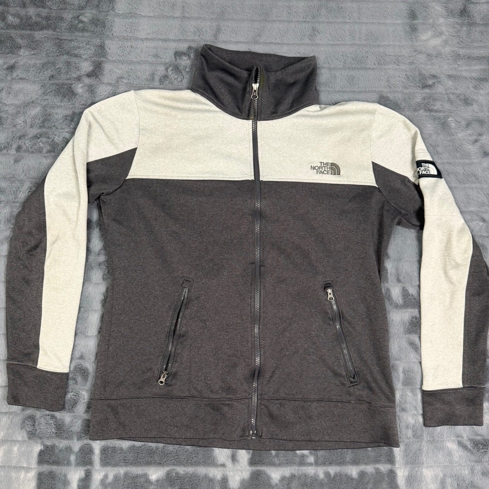 The North Face Womens XL Full Zip Jacket Gray Two Tone Colorblock Mock Neck